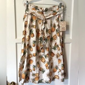 🛍️SALE🛍️ Her Destiny Pineapple Tropical Beach Summer Pleated Skirt Petite XL NWT
